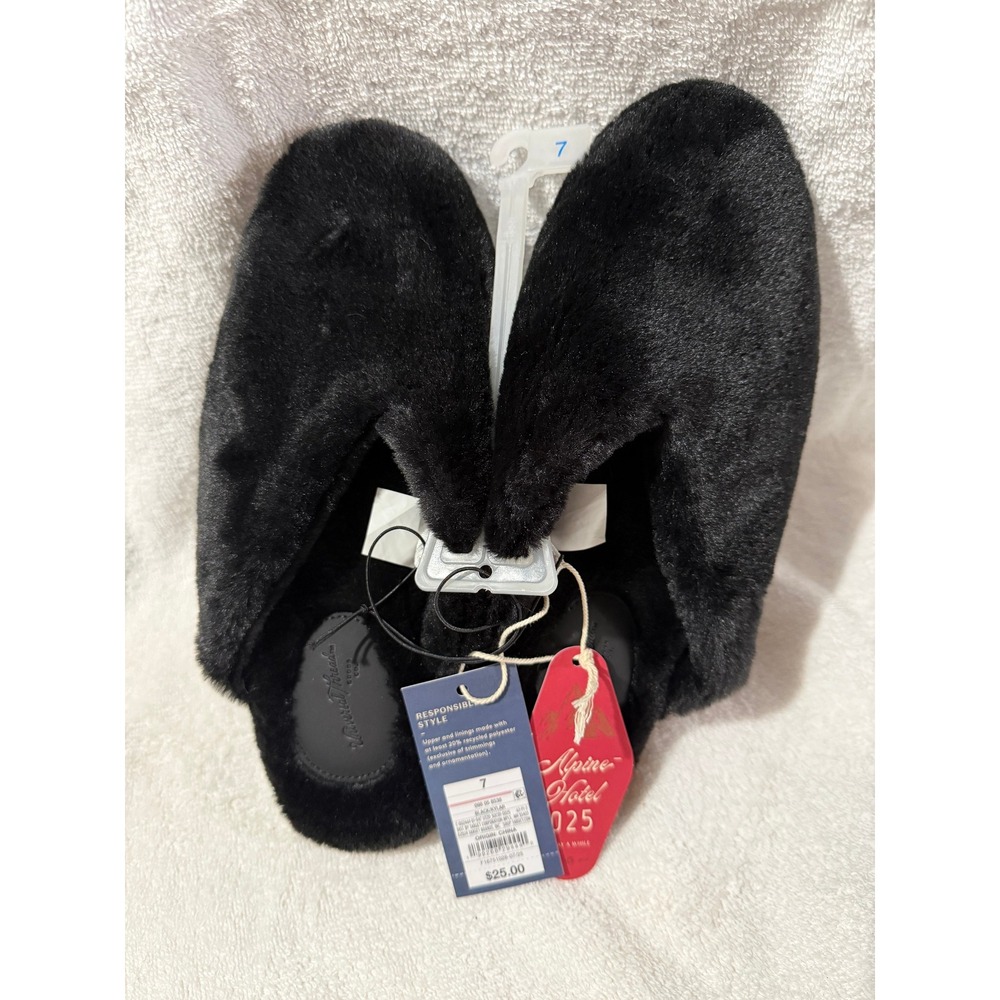 Universal Thread Womens Faux Fur Mule Slippers Black Pointed Toe Size 7 NWT
